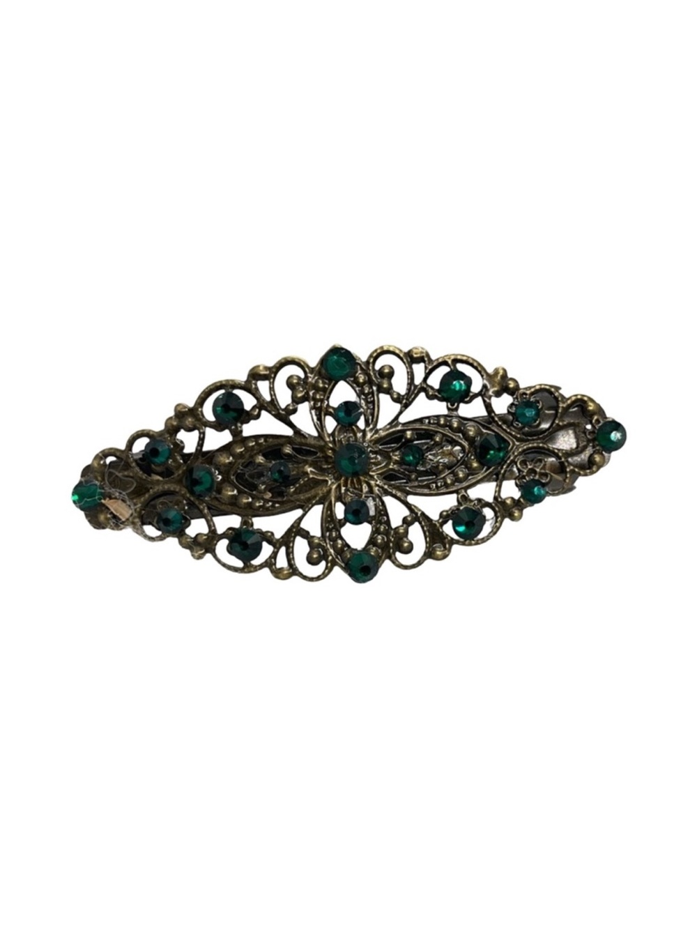 Vintage-Style Emerald Crystal Filigree Barrette FINAL PRICE DROP